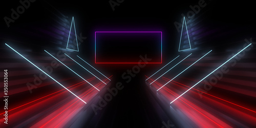 3D abstract background with neon lights. neon tunnel .space construction . 3d illustration