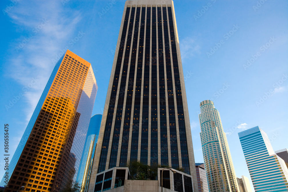 Skyline of buildings at downtown financial district in Los Angeles, California, United States