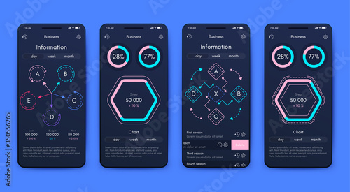 Modern infographic vector elements for business brochures. Use in website, corporate brochure, advertising and marketing. Pie charts, line graphs, bar graphs and timelines.