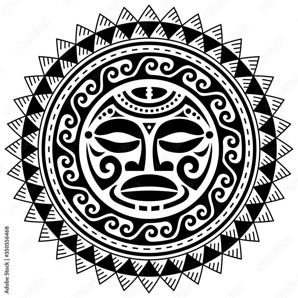 Polynesian mandala with Maori face tattoo vector pattern, Hawaiian tribal design inspired by art traditional geometric art
Polynesian mandala with Maori face tattoo vector pattern, Hawaiian tribal design inspired by art traditional geometric art