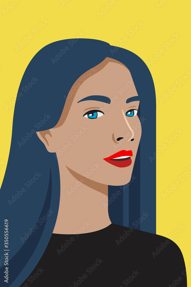 Face avatar beautiful woman on yellow Face avatar beautiful woman on yellow