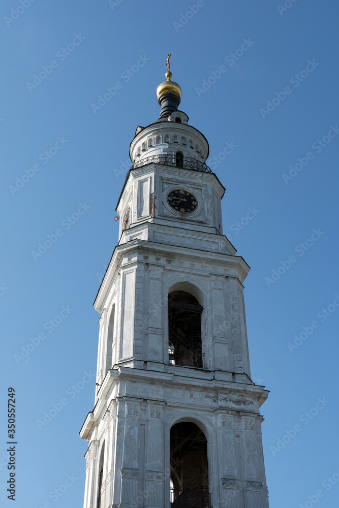 Bell tower of Cathedral of the Resurrection (Voskresensky). Volokolamsky Kremlin, Volokolamsk, Moscow Oblast, Russia.