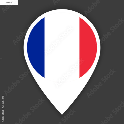 France marker icon with shadow on dark grey background. France pin icon isolated on barely dark background.