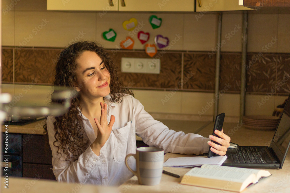 Happy woman using laptop pc