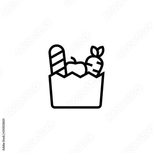 Groceries vector icon in linear, outline icon isolated on white background