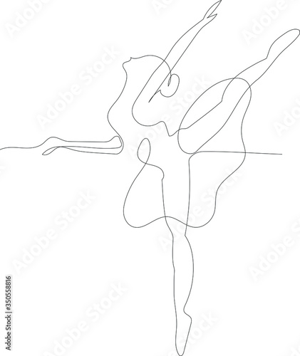 Vector silhouette of a ballerina drawn in one line. 