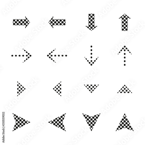 dotted black arrows in different directions isolated on white