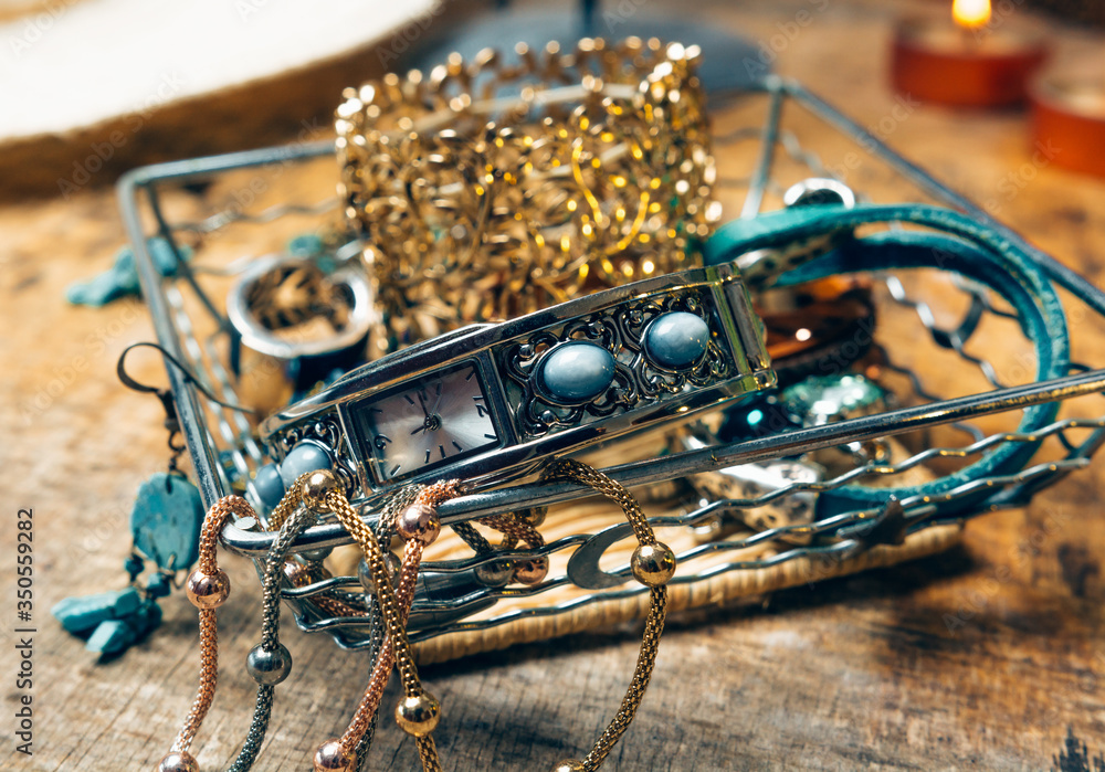 Desk full of accessories for women. Desk full of accessories for women.