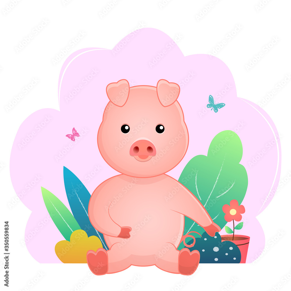 Cute pig sitting with nature background, vector illustration design
Cute pig sitting with nature background, vector illustration design
