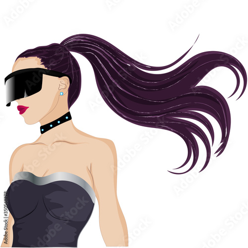 Girl with big glasses and long hair. Fashion. Vector art
