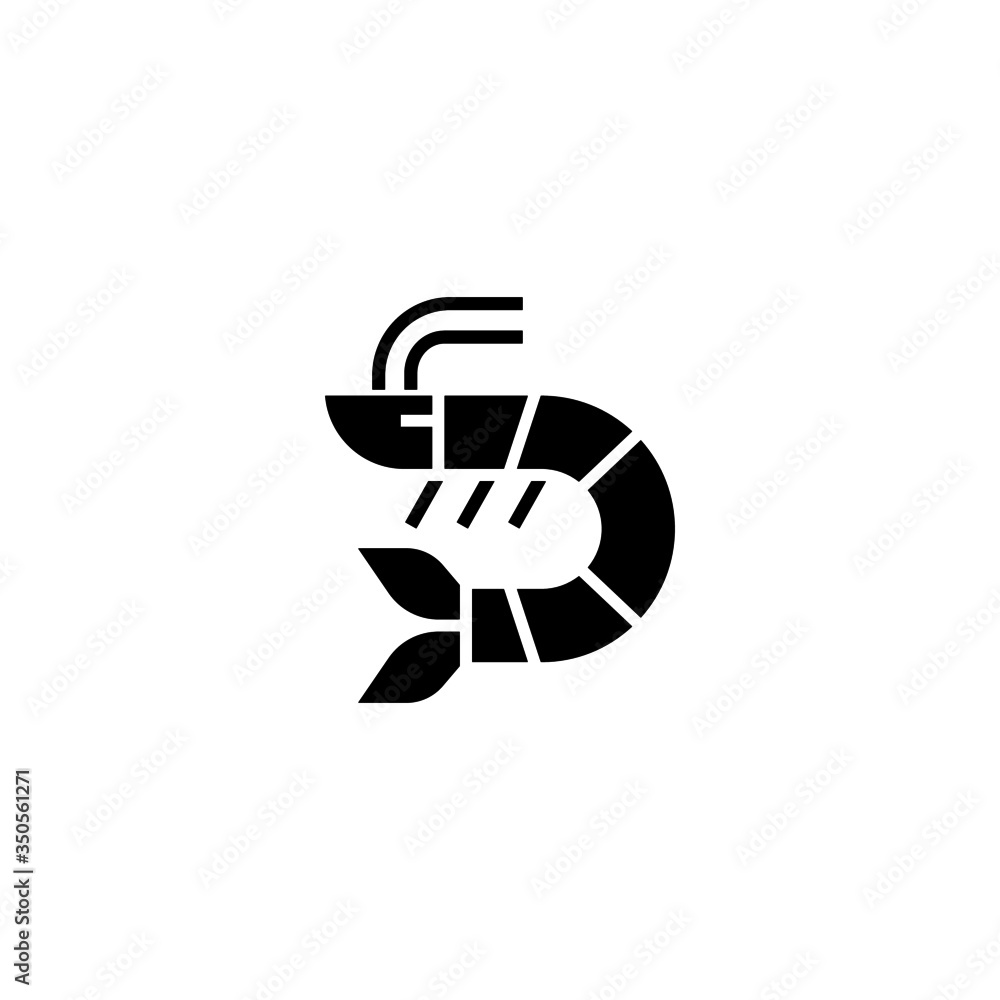 Shrimps vector icon in black solid flat design icon isolated on white background Shrimps vector icon in black solid flat design icon isolated on white background