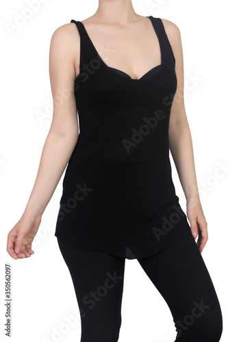 girl in black tank top isolated on white, body part