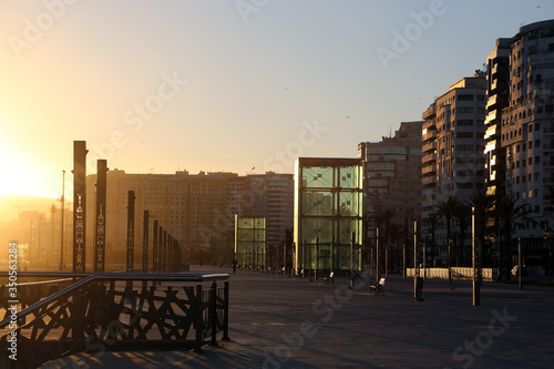Tangier, Morocco - 02.26.2019: View of the city promenade during sunrise.