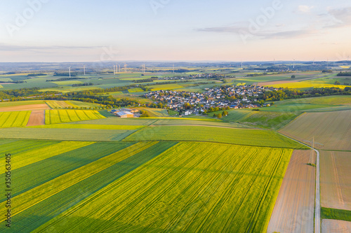 eifel landscape germany in the evening from above