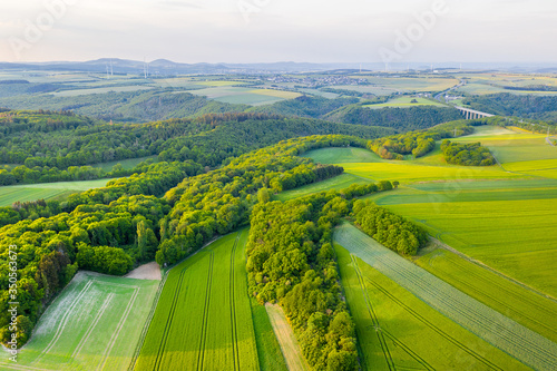 eifel landscape germany in the evening from above