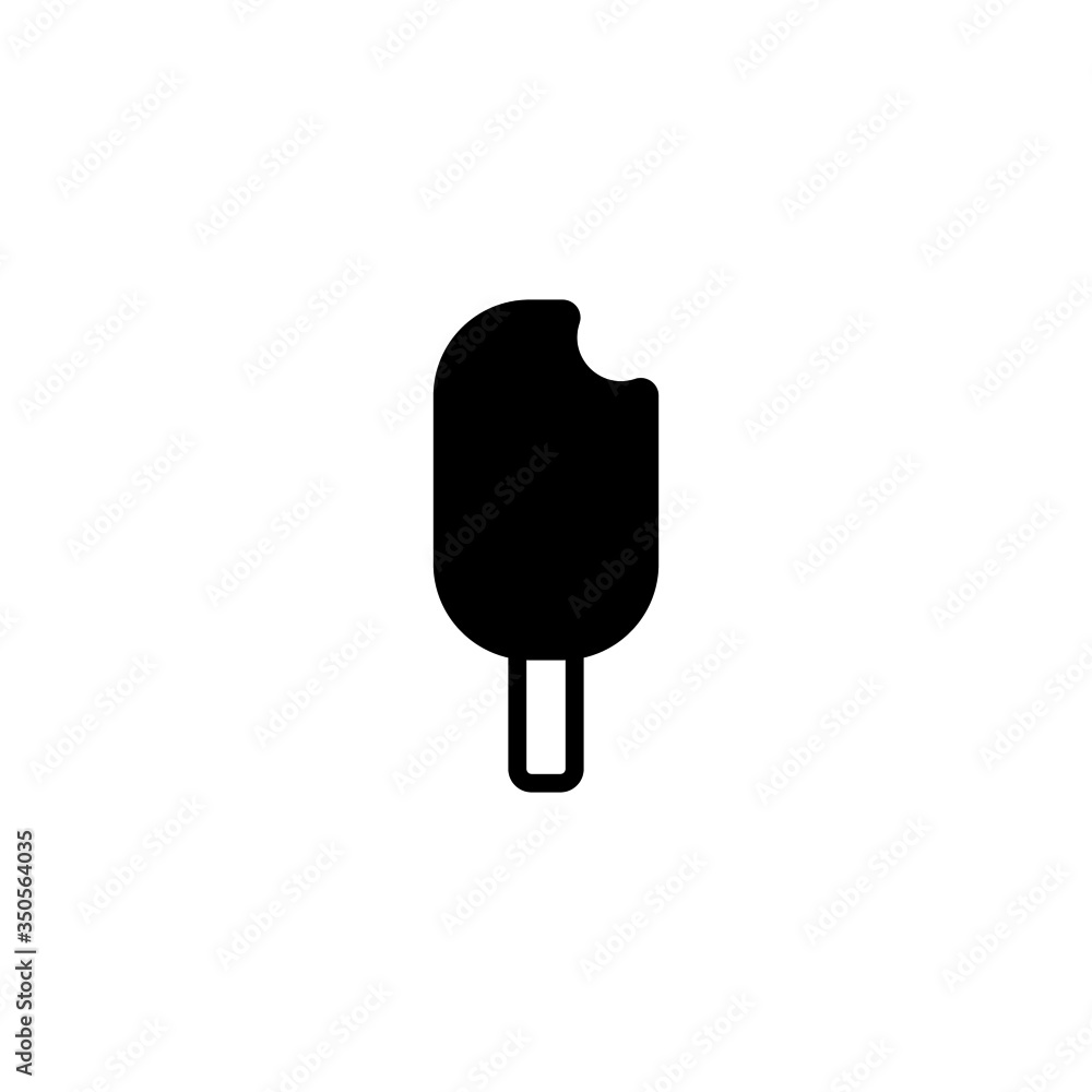 Bitten ice cream vector icon in black solid flat design icon isolated on white background Bitten ice cream vector icon in black solid flat design icon isolated on white background