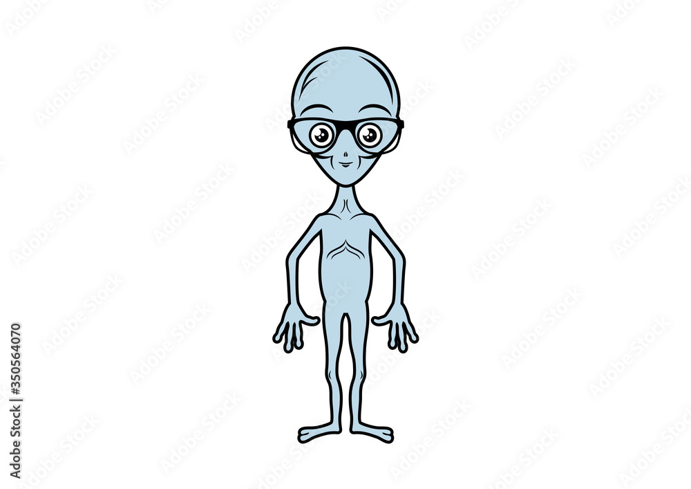 Nerd extraterrestrial with glasses vector. Gray alien cartoon character. Funny extraterrestrial icon vector. Space geek icon isolated on a white background Nerd extraterrestrial with glasses vector. Gray alien cartoon character. Funny extraterrestrial icon vector. Space geek icon isolated on a white background