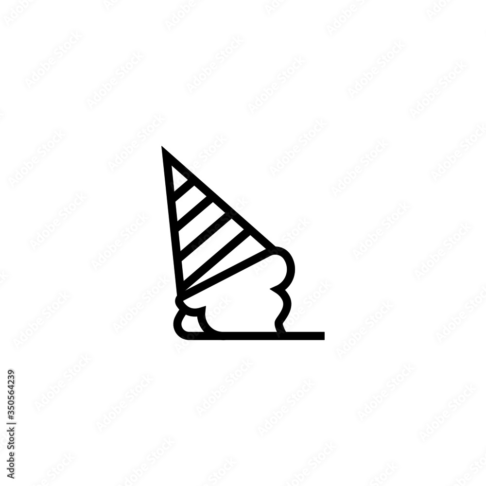 Fallen ice cream vector icon in linear, outline icon isolated on white background Fallen ice cream vector icon in linear, outline icon isolated on white background