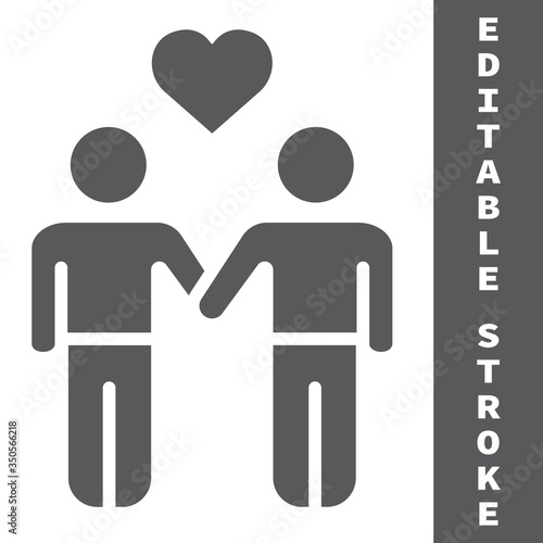 Gay couple glyph icon, lgbt and heart, homosexual couple sign vector graphics, editable stroke solid icon, eps 10.