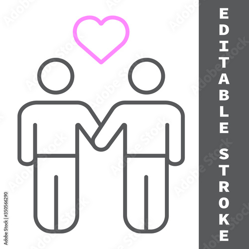 Gay couple color line icon, lgbt and heart, homosexual couple sign vector graphics, editable stroke linear icon, eps 10.