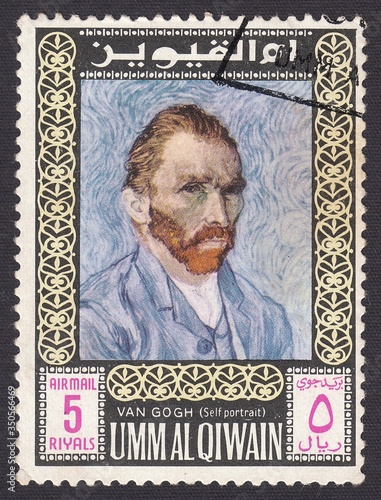 Self portrait Vincent Willem van Gogh (1853-1890). Dutch post-impressionist artist, stamp Umm al-Quwain 1967