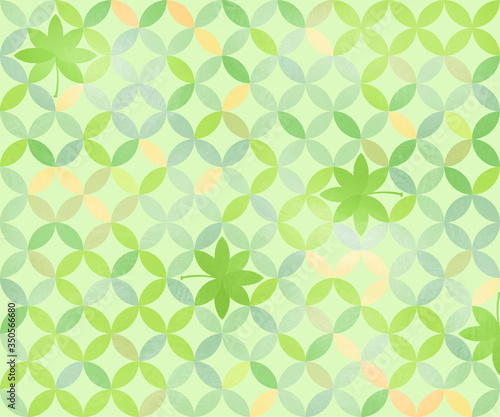 七宝・青紅葉柄 バナー背景（336：280）手描き風・背景色有 〔JPG〕