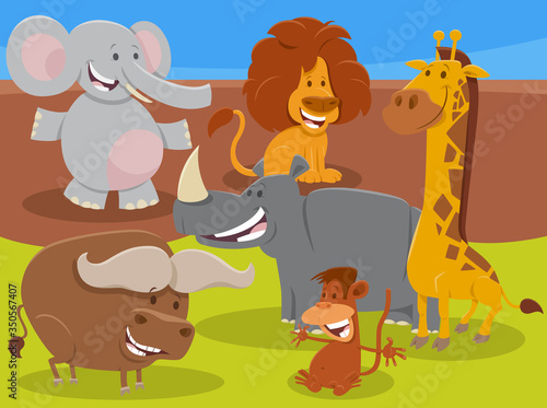 funny cartoon wild African animal characters group