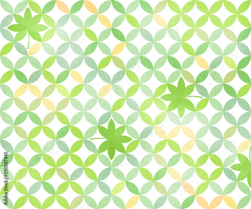 七宝・青紅葉柄 バナー背景（336：280）手描き風・背景白 〔JPG〕