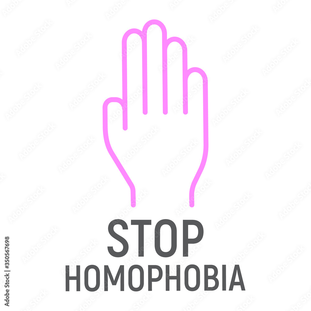 Stop homophobia color line icon, lgbt and culture, hand stop sign vector graphics, a linear icon on a white background. Stop homophobia color line icon, lgbt and culture, hand stop sign vector graphics, a linear icon on a white background.