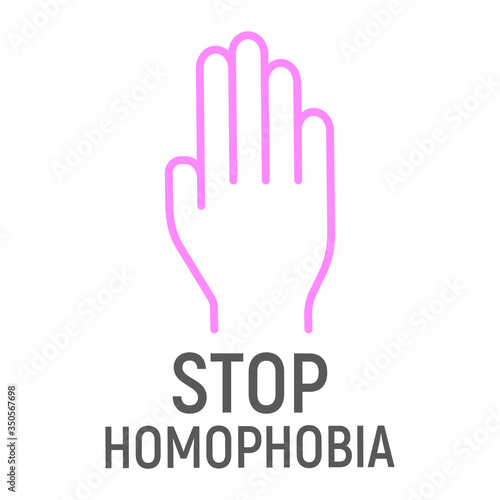 Stop homophobia color line icon, lgbt and culture, hand stop sign vector graphics, a linear icon on a white background.