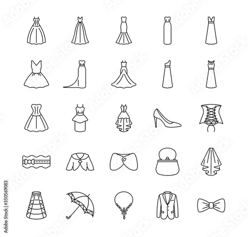 Fototapeta Flat Icons set of varieties of wedding dresses and accessories