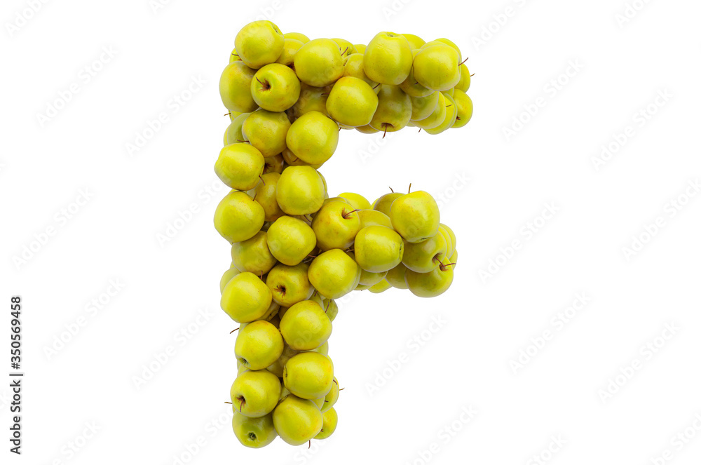Letter F from yellow apples, 3D rendering Letter F from yellow apples, 3D rendering