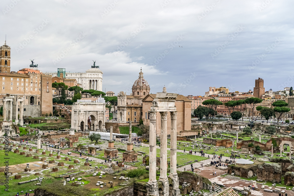 historical attractions of rome against sky with clouds historical attractions of rome against sky with clouds