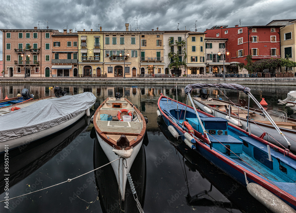 Lazise harbour on Lake Garda in Italy in the morning