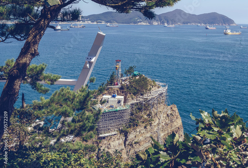 construction in progress on small island of Songdo skywalk park