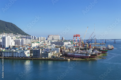dock with shipways and cityscape of Busan