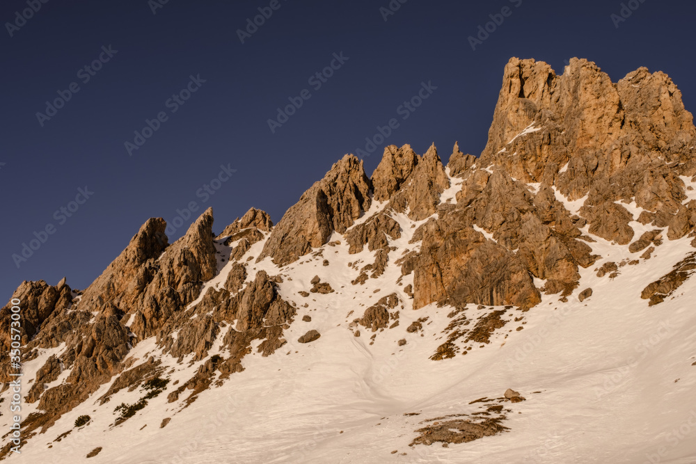 sunny evening over the mountain. In the light of the sun. Ski resort of Selva di Val Gardena, Italy. January 2020 sunny evening over the mountain. In the light of the sun. Ski resort of Selva di Val Gardena, Italy. January 2020