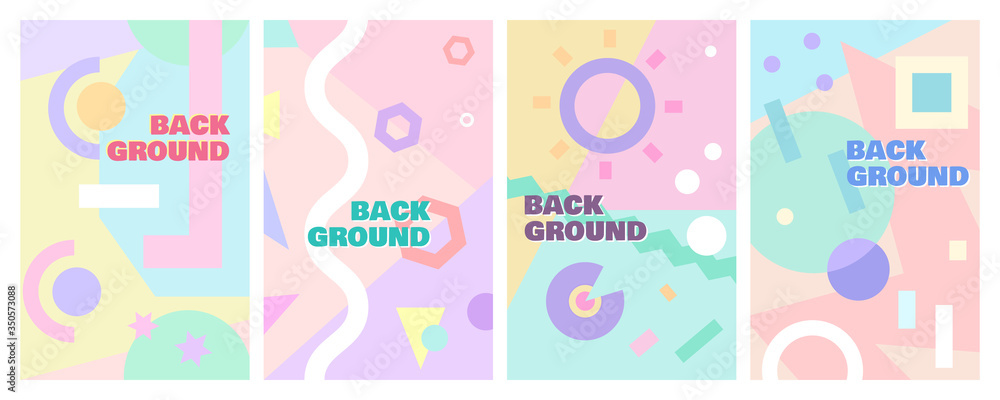 Kids abstract pastel pop art shape wallpaper pack - Art Deco style vector graphic illustration background set - Creative retro geometric pattern collection in vertical portrait orientation Kids abstract pastel pop art shape wallpaper pack - Art Deco style vector graphic illustration background set - Creative retro geometric pattern collection in vertical portrait orientation