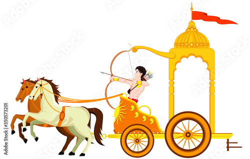 Golden Chariot with 2 Horse and Warrior with Bow and Arrow Vector illustration, editable source file, artwork for info-graphics, posters, motion-graphics
