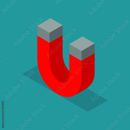 Isometric magnet with shadows. Horseshoe magnet isometric vector icon design. Electromagnet 3d symbol illustration. Magnetic lodestone equipment sign.