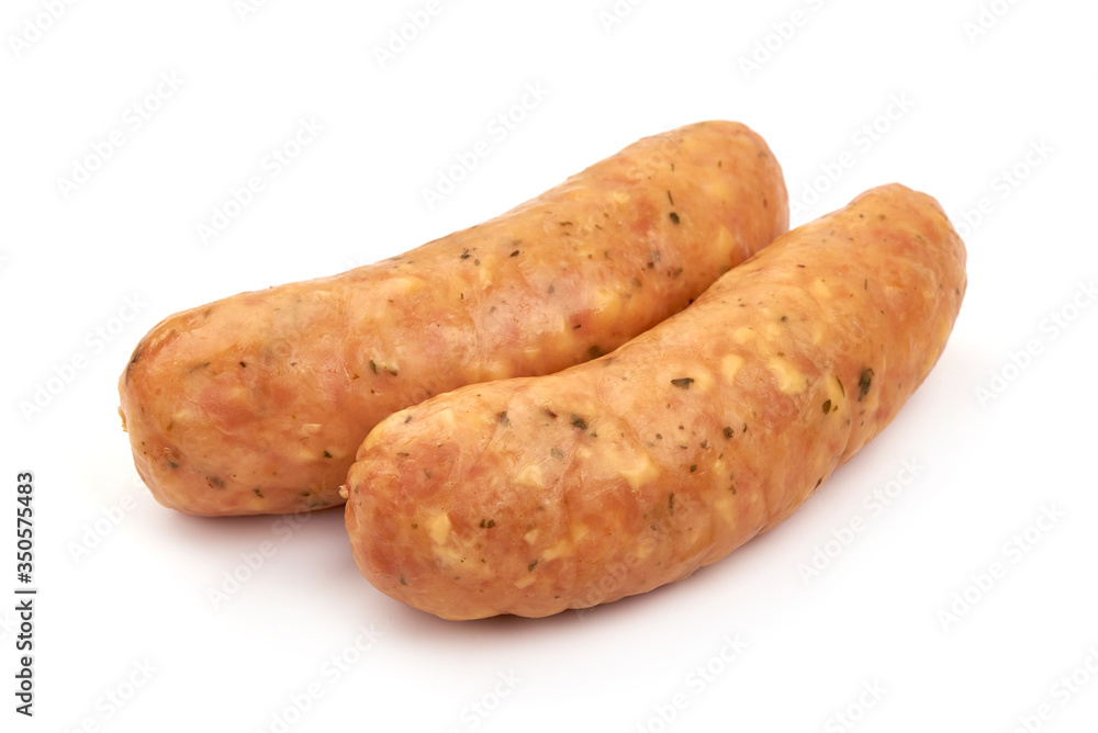 Dried pork sausages, isolated on white background Dried pork sausages, isolated on white background