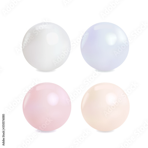 Set of vector colored pearls on white background.