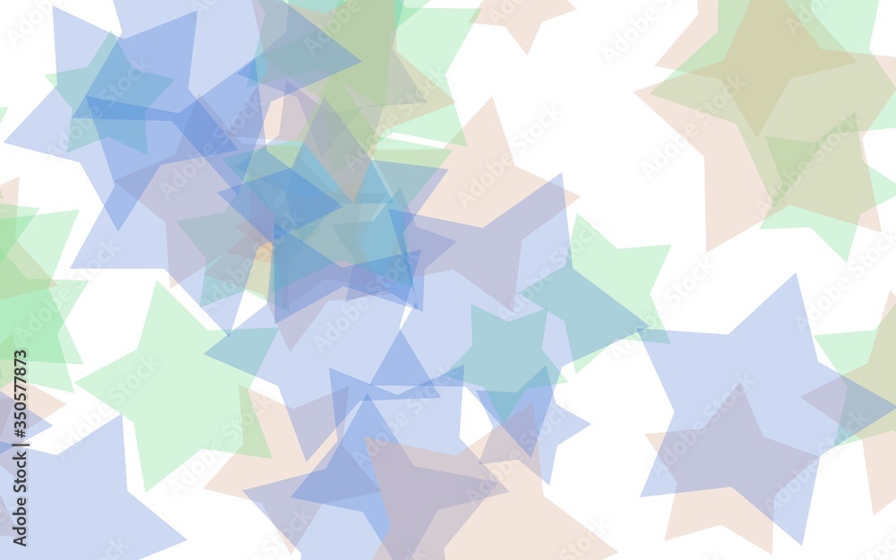 Multicolored translucent stars on a white background. Green tones. 3D illustration Multicolored translucent stars on a white background. Green tones. 3D illustration