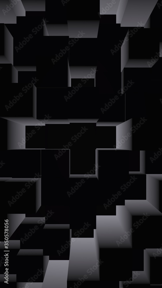 Abstract dark elegant cube geometric background. Chaotically advanced rectangular bars. 3D Rendering, 3D illustration Abstract dark elegant cube geometric background. Chaotically advanced rectangular bars. 3D Rendering, 3D illustration