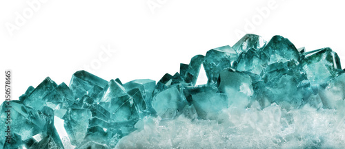 Bild auf Leinwand dark cyan quartz crystals stripe on white