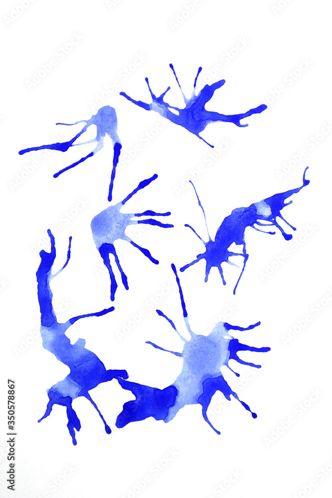 Obraz premium blue ink splashes on white background