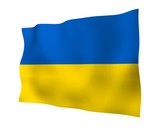 The flag of Ukraine on a white background. National flag and state ensign. Blue and yellow bicolour. 3D illustration waving flag