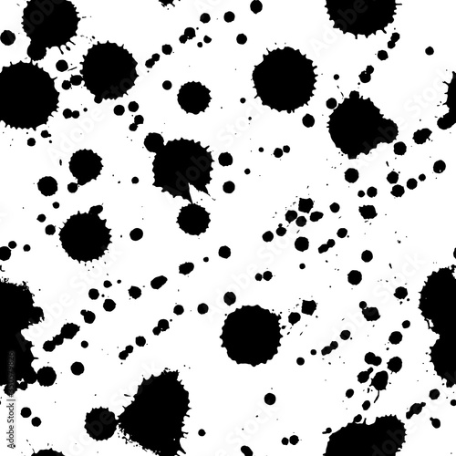 Abstract ink watercolor paint splashes vector seamless pattern. Art blots grunge texture background