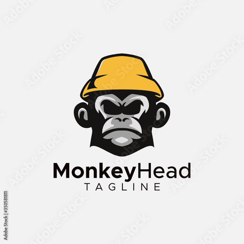 Simple minimalist monkey gorilla head logo design vector template