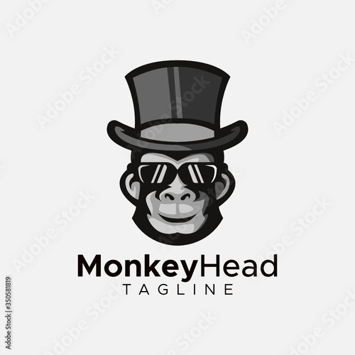 Simple minimalist monkey gorilla head logo design vector template